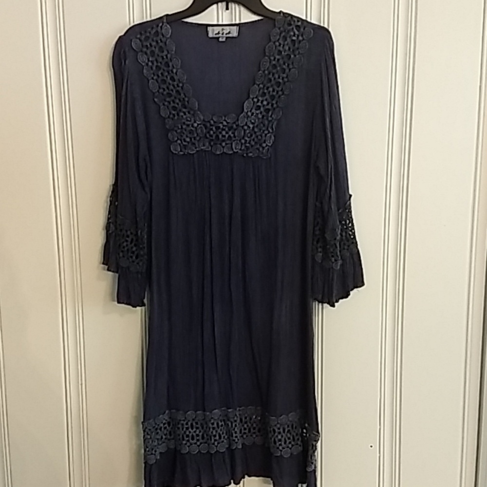 Blue Crinkled Cotton Dress From A&A